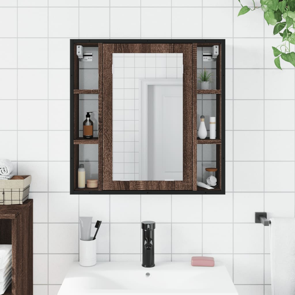 vidaXL Огледален шкаф за баня кафяв дъб 60x16x60 см инженерно дърво