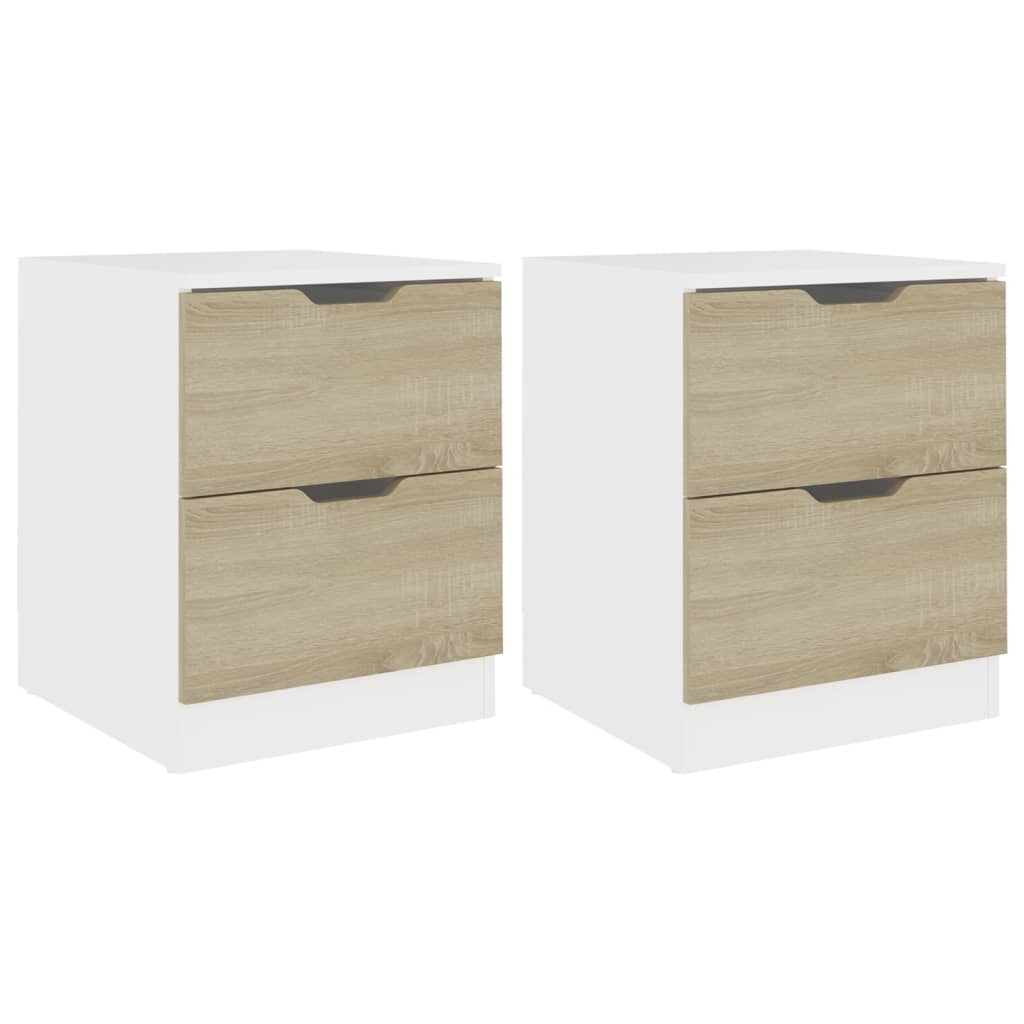 vidaXL Нощни шкафчета, 2 бр, бяло и дъб сонома, 40x40x50 см, ПДЧ