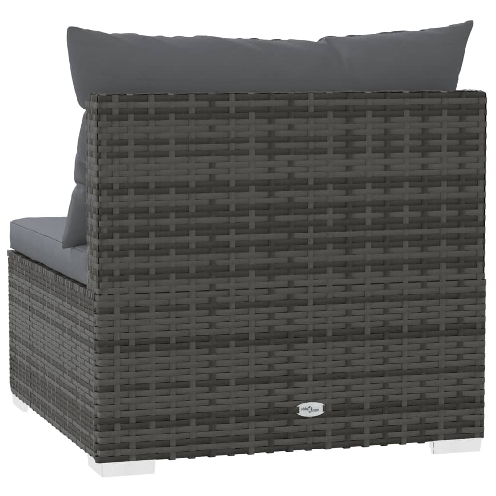 vidaXL 3-местен диван с възглавници, сив, полиратан
