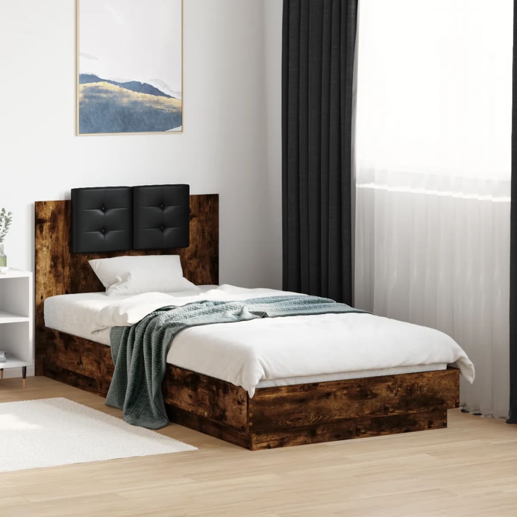 vidaXL Рамка за легло с табла, опушен дъб, 75x190 см, инженерно дърво