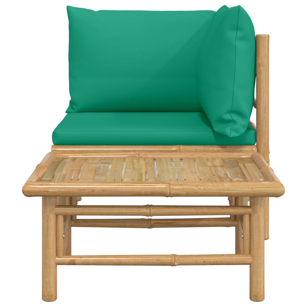 vidaXL Градински лаундж комплект със зелени възглавници 2 части бамбук