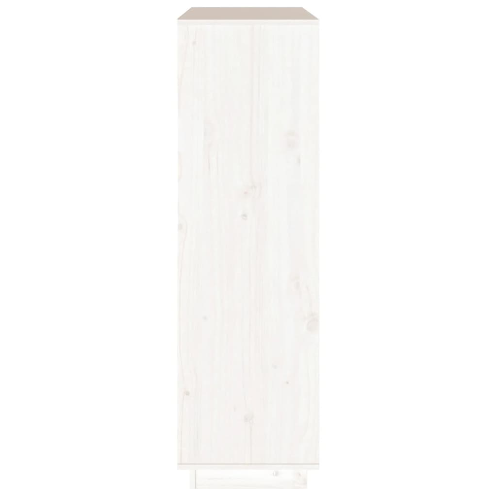 vidaXL Висок шкаф, бял, 110,5x35x117 см, борово дърво масив