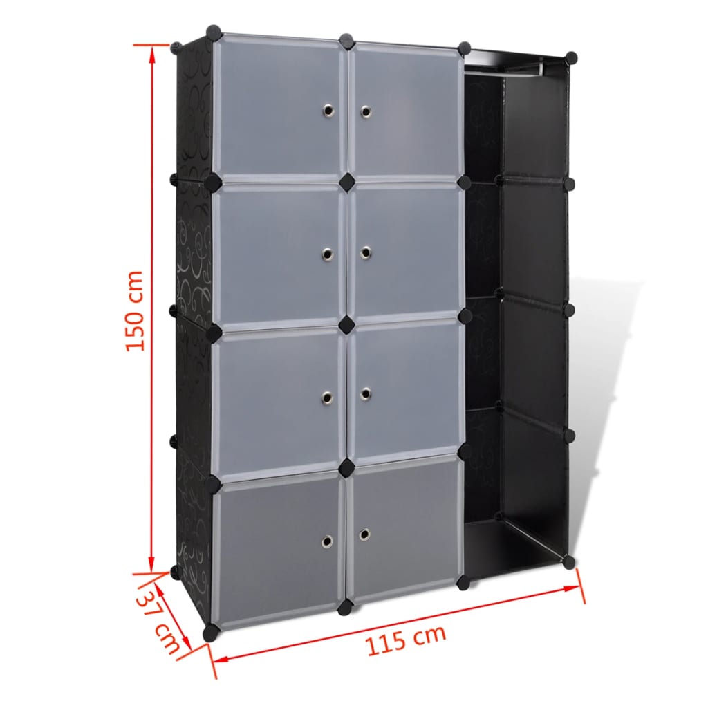 vidaXL Модулен шкаф с 9 отделения, 37x115x150 см, черно и бяло
