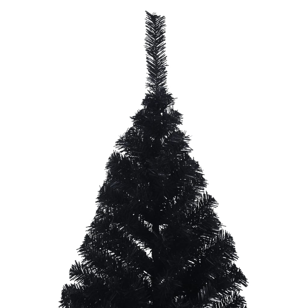 vidaXL Изкуствена половин коледна елха със стойка, черна, 180 см, PVC