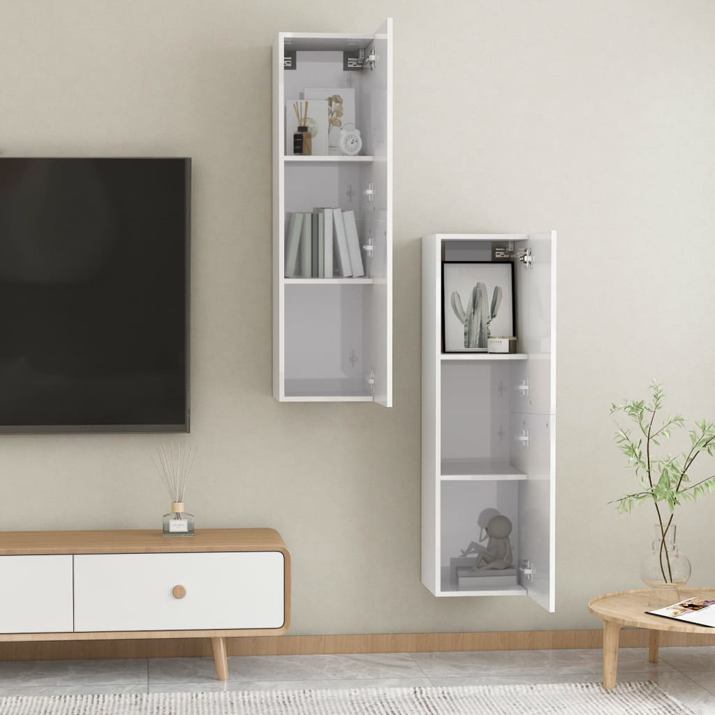 vidaXL ТВ шкафове, 2 бр, бял гланц, 30,5x30x110 см, инженерно дърво