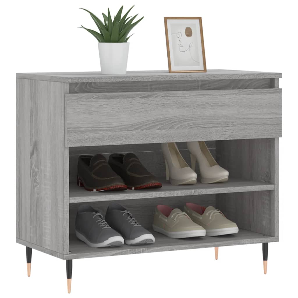 vidaXL Шкаф за обувки, сив сонома, 70x36x60 см, инженерно дърво