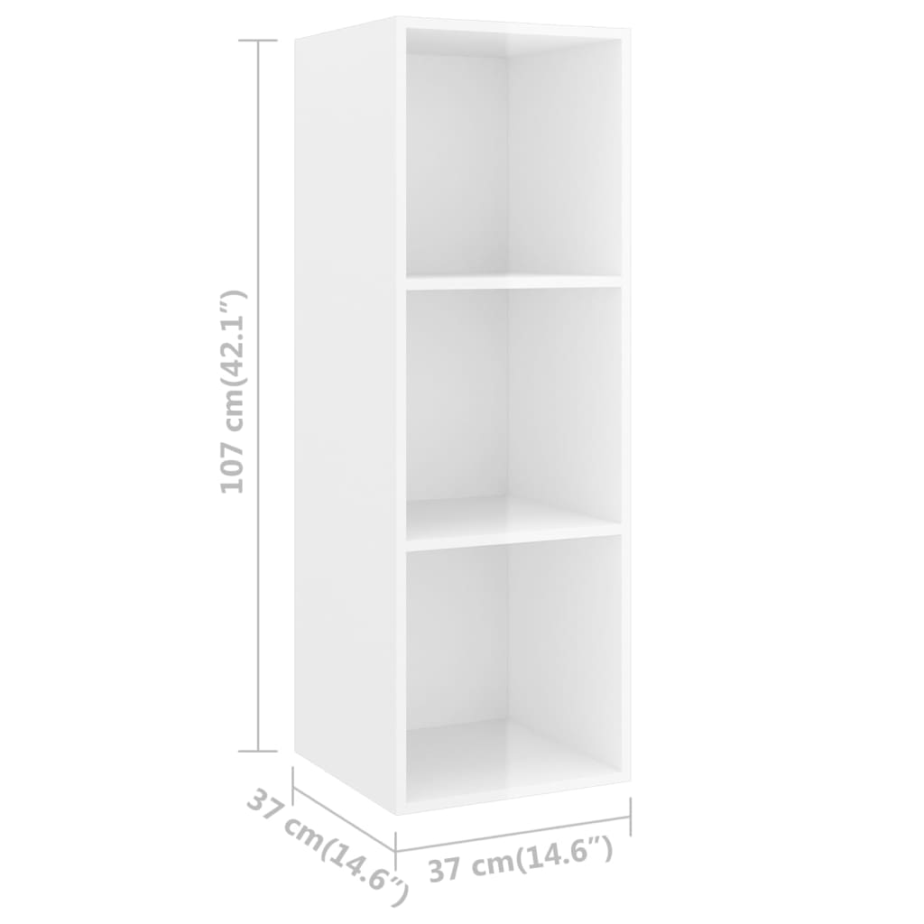 vidaXL ТВ шкаф за стенен монтаж, бял гланц, 37x37x107 см, ПДЧ