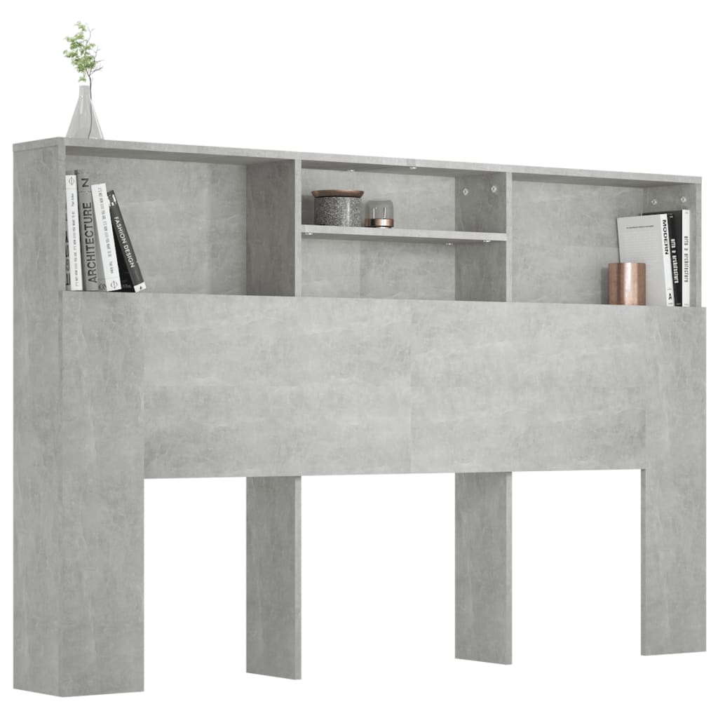 vidaXL Табла за легло тип шкаф, бетонно сива, 160x19x103,5 см