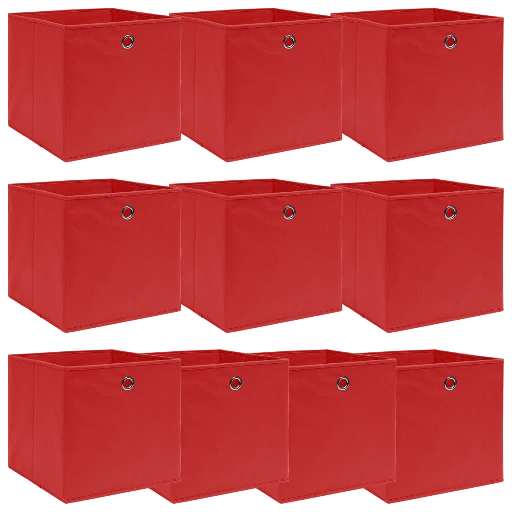 vidaXL Кутии за съхранение 10 бр червени 32x32x32 см плат