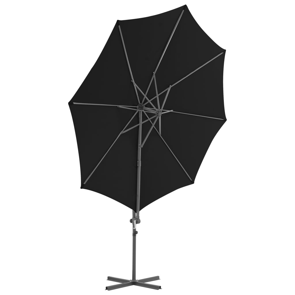 vidaXL Градински чадър чупещо рамо и стоманен прът черен 300 см