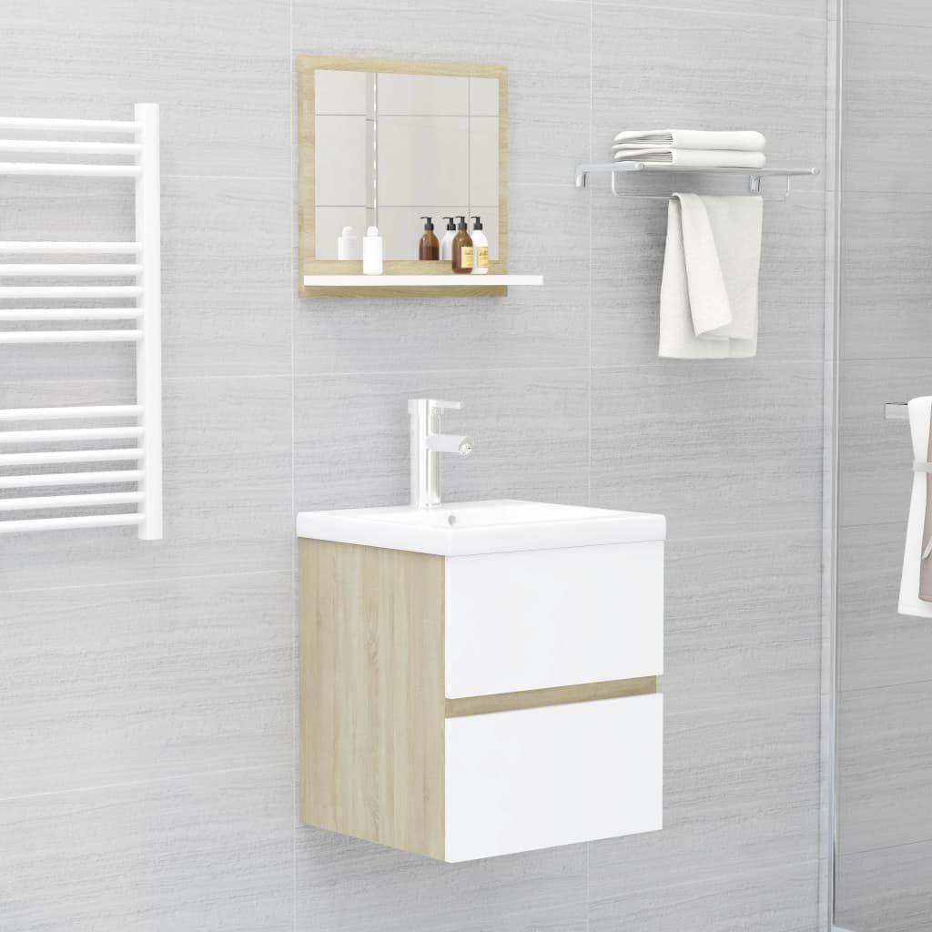 vidaXL Огледало за баня, бяло и дъб сонома, 40x10,5x37 см, ПДЧ