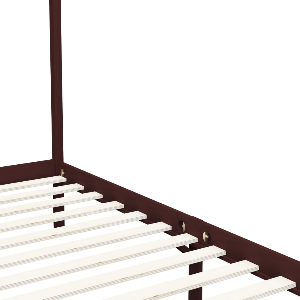 vidaXL Рамка за легло с балдахин, тъмнокафява, бор масив, 90x200 см