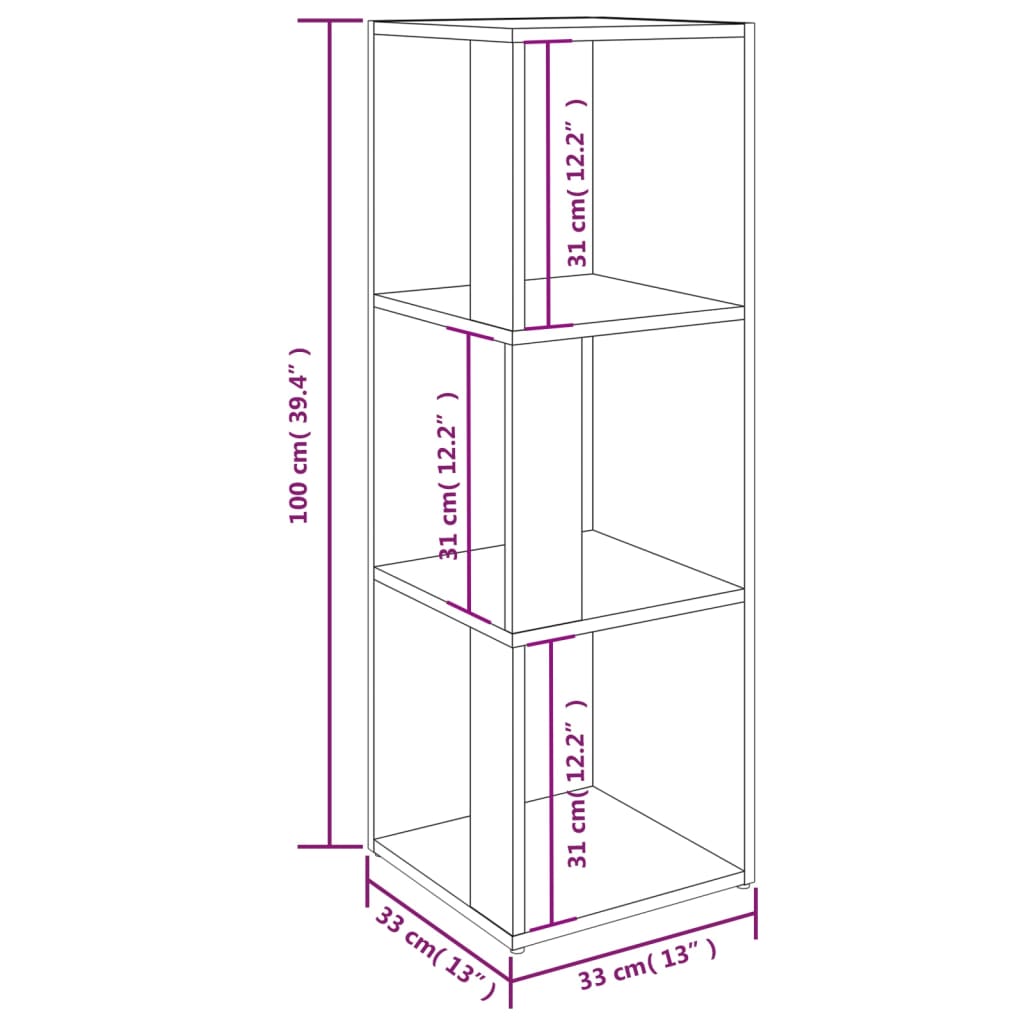 vidaXL Ъглов шкаф, опушен дъб, 33x33x100 см, инженерно дърво