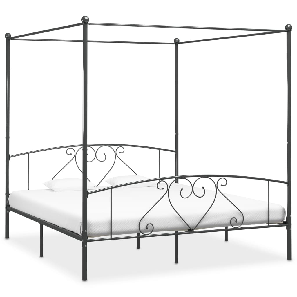 vidaXL Рамка за легло с балдахин, сива, метал, 200x200 см