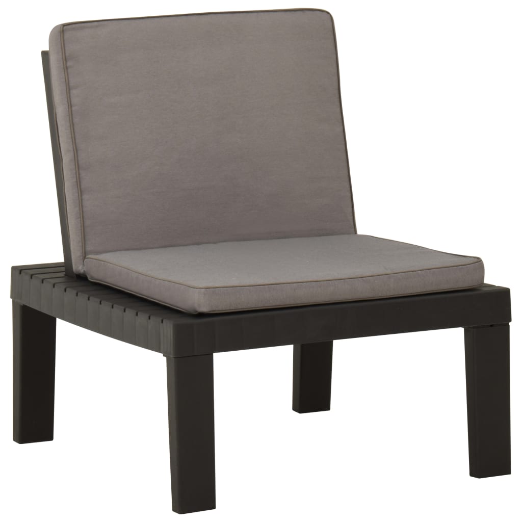 vidaXL Градински лаундж стол с възглавница, пластмаса, сив