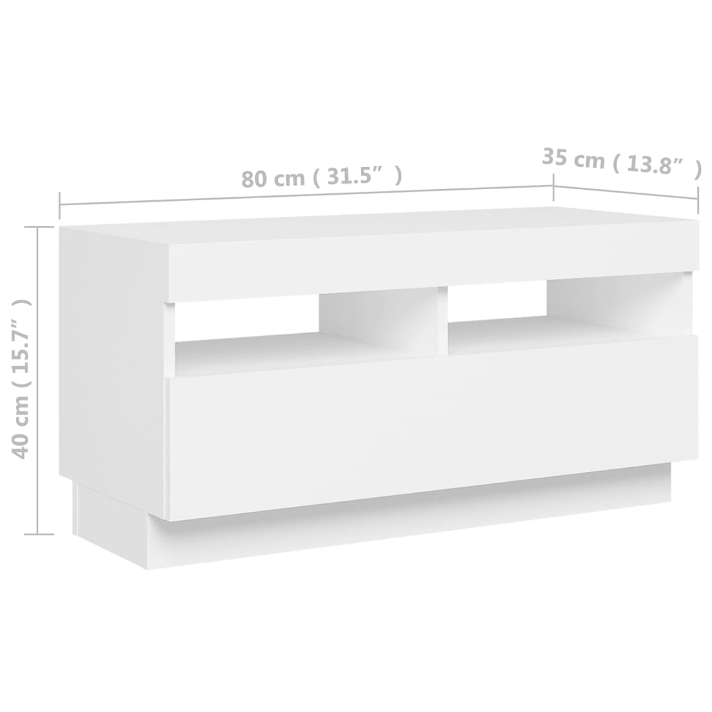 vidaXL ТВ шкаф с LED осветление, бял, 80x35x40 см