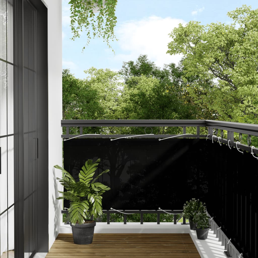 vidaXL Балконски параван черен 75x1000 см 100% полиестер оксфорд