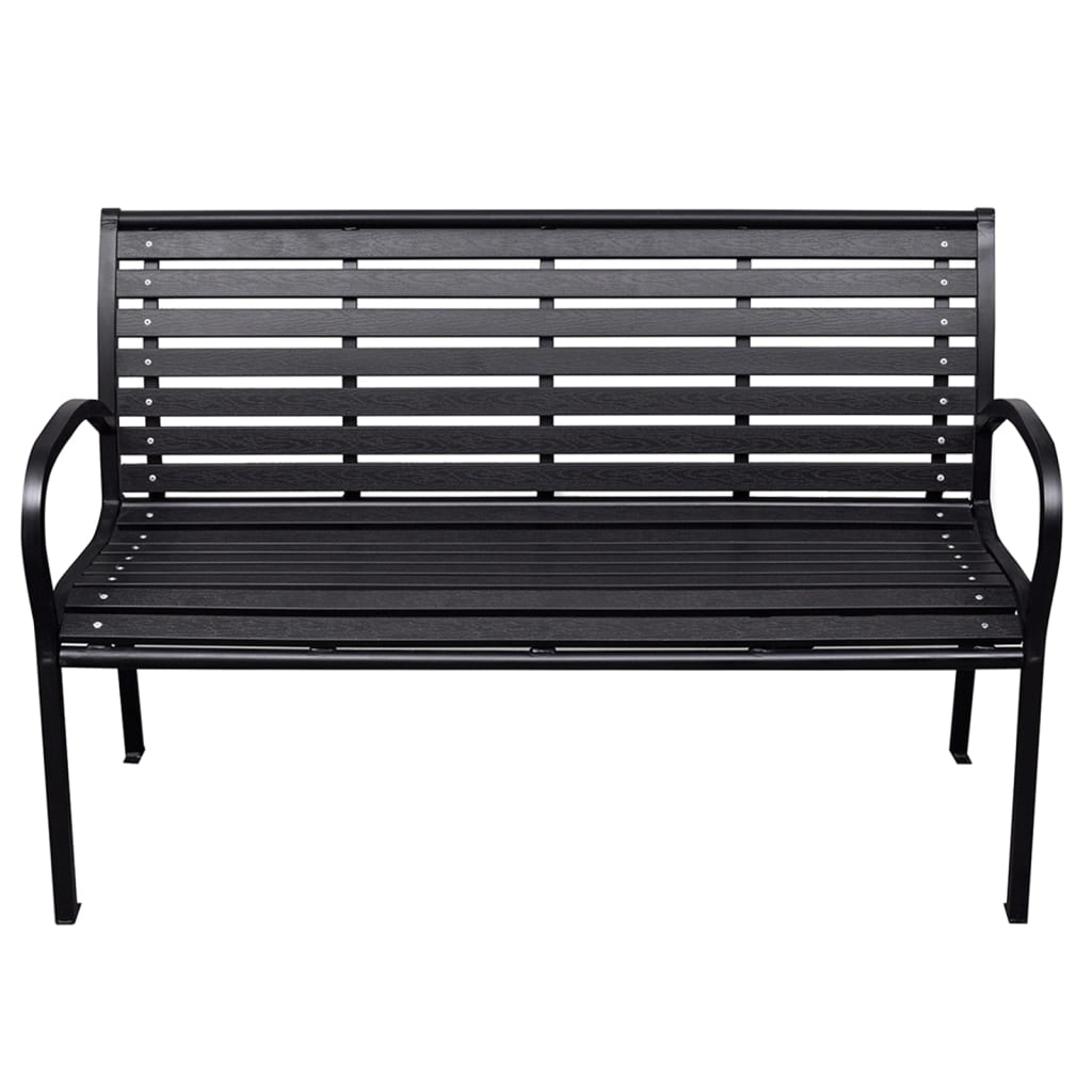 vidaXL Градинска пейка, черна, 116 см, стомана и WPC
