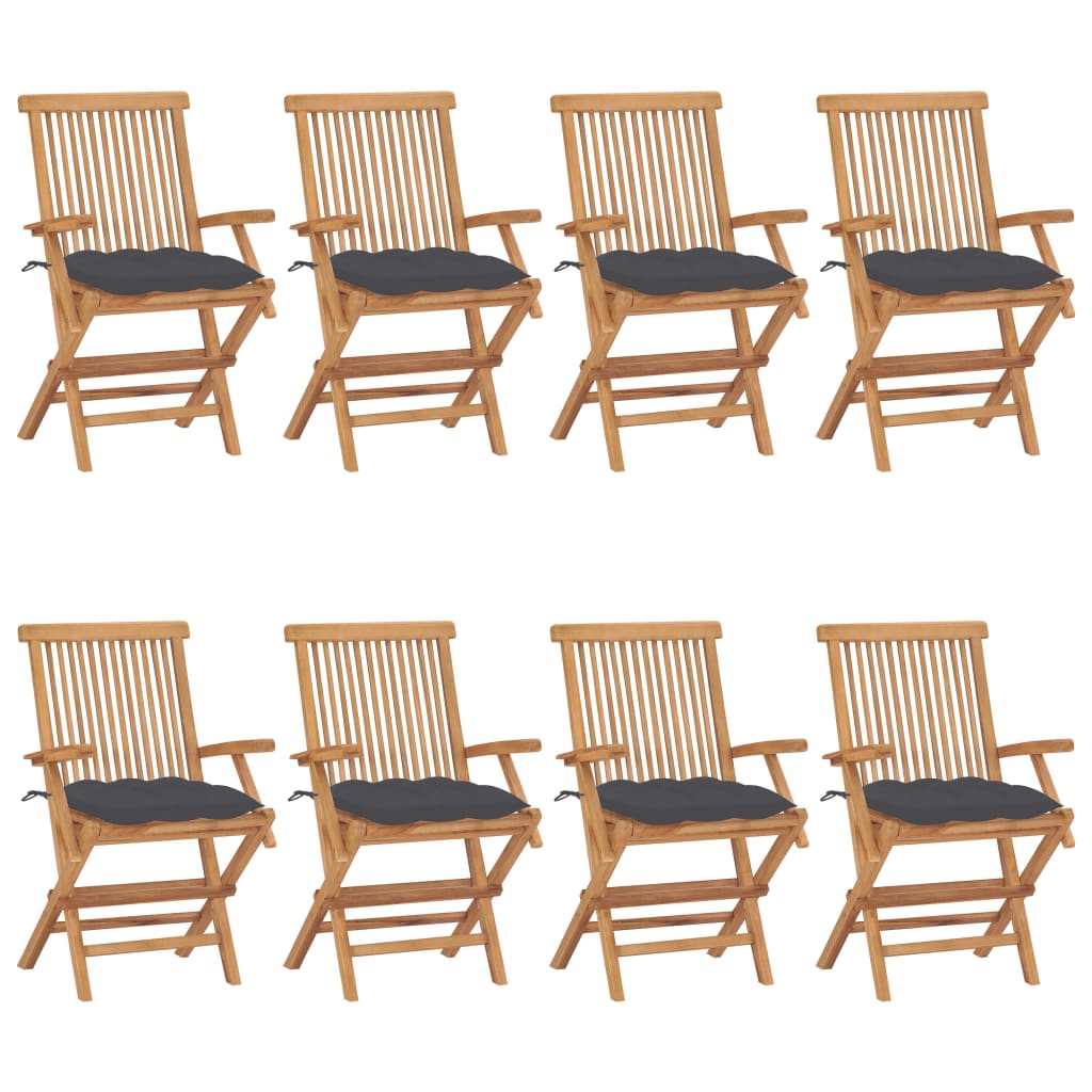 vidaXL Градински столове с възглавници антрацит 8 бр тик масив