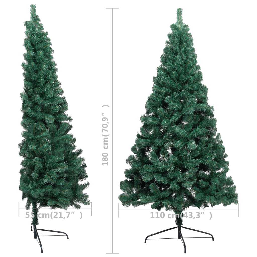 vidaXL Изкуствена светеща половин коледна елха с топки зелена 180 см