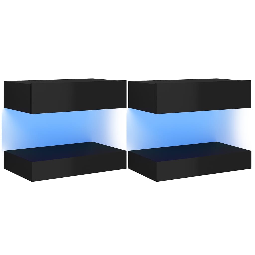 vidaXL Нощни шкафчета, 2 бр, черен гланц, 60x35 см, ПДЧ