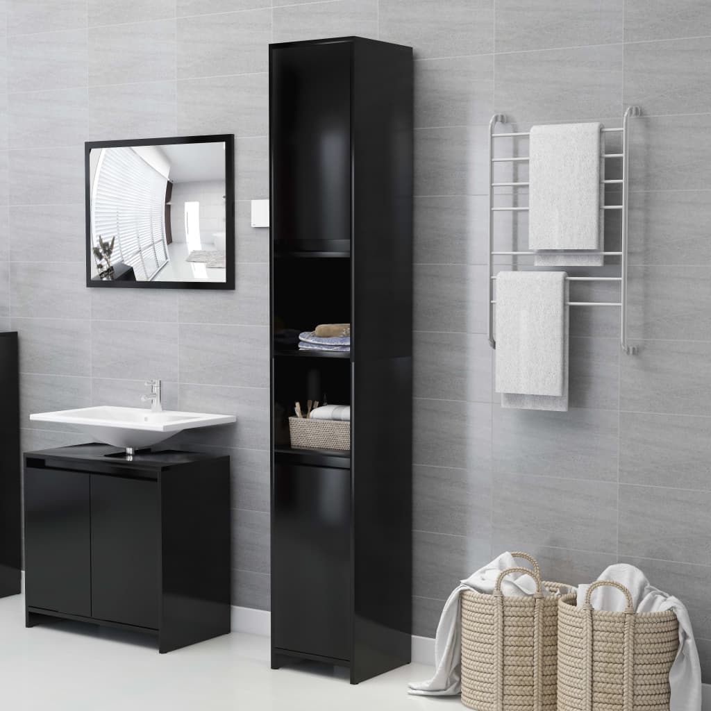 vidaXL Шкаф за баня, черен, 30x30x183,5 см, ПДЧ