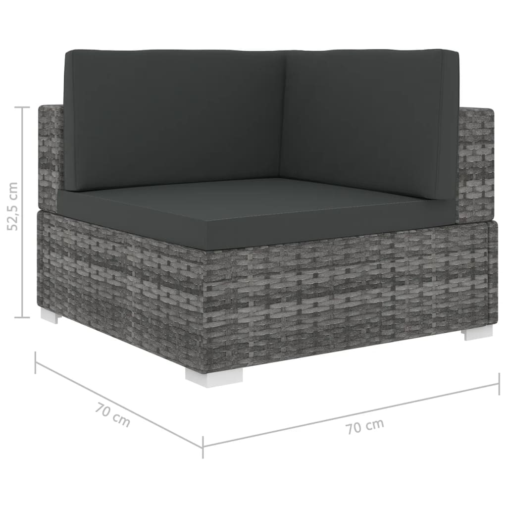 vidaXL Модулен ъглов фотьойл с възглавници, 1 бр, полиратан, сив