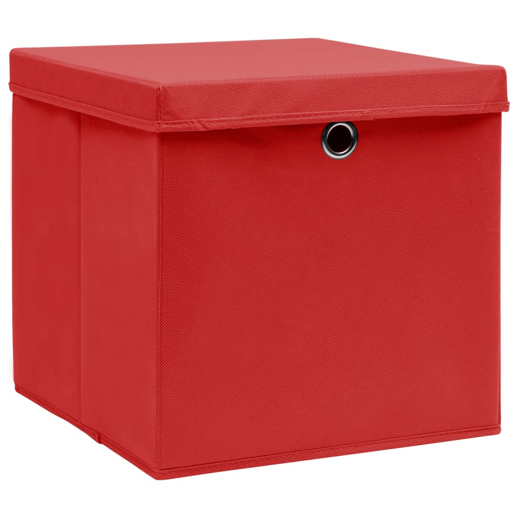 vidaXL Кутии за съхранение с капаци 4 бр червени 32x32x32 см плат