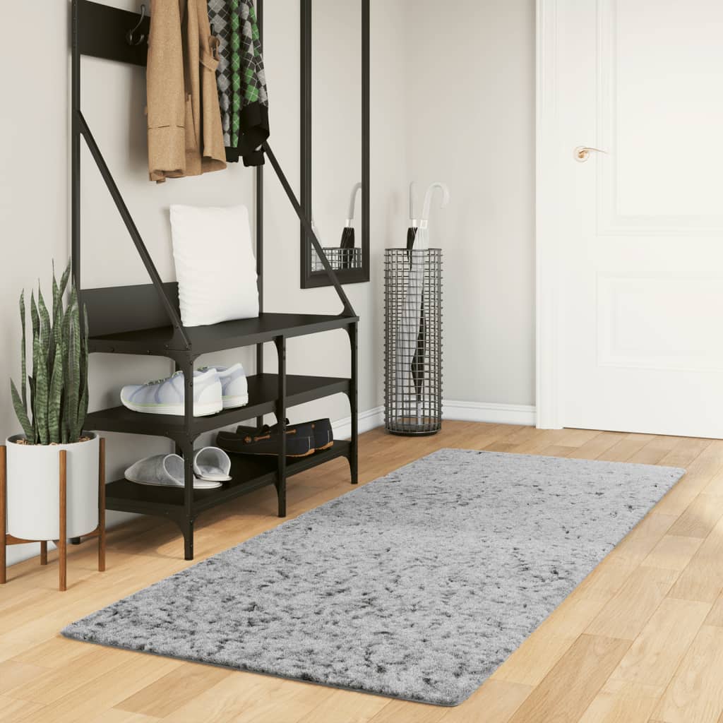 vidaXL Шаги килим с дълъг косъм, модерен, сив, 80x200 см
