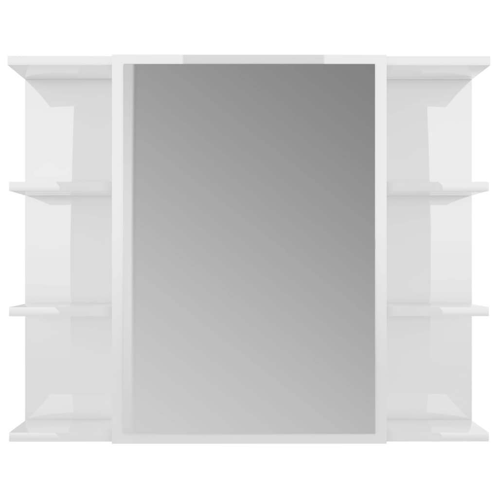 vidaXL Шкаф за баня с огледало, бял гланц, 80x20,5x64 см, ПДЧ