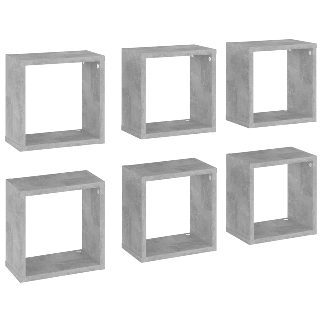 vidaXL Стенни кубични рафтове, 6 бр, бетонно сиви, 26x15x26 см