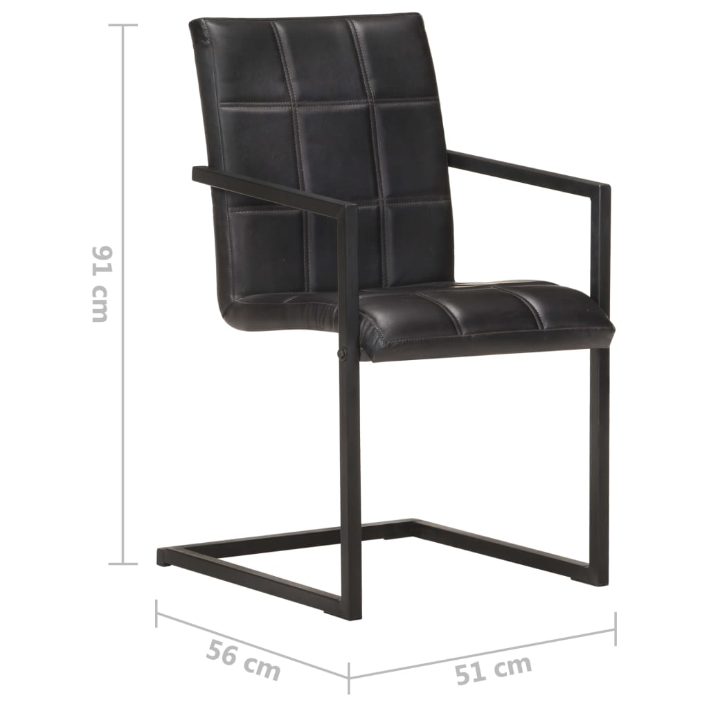 vidaXL Конзолни трапезни столове, 4 бр, черни, естествена кожа