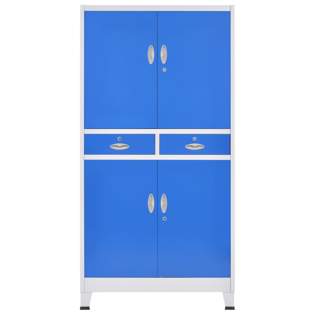 vidaXL Офис шкаф с 4 врати, метал, 90x40x180 cм, сиво и синьо