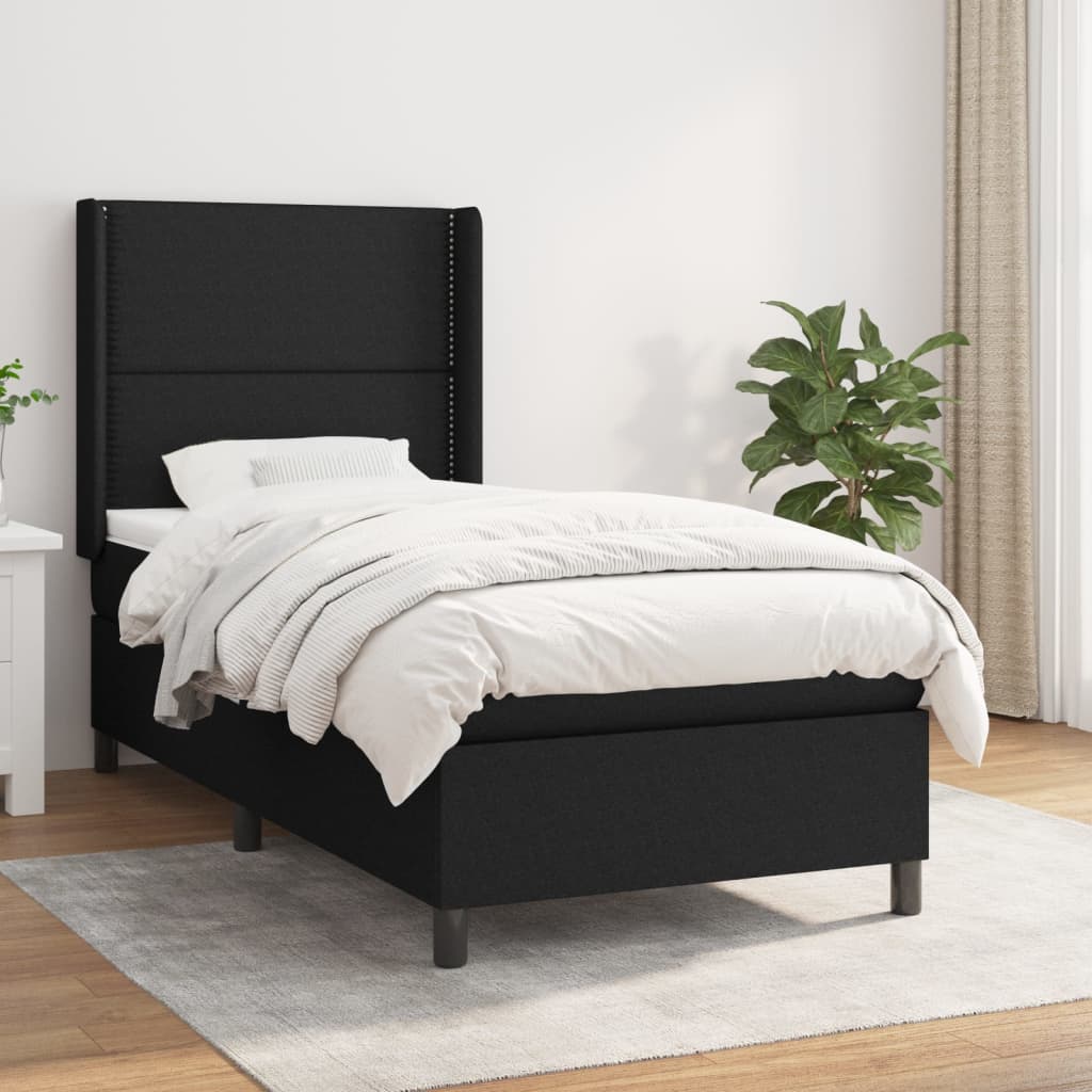 vidaXL Боксспринг легло с матрак, черно, 100x200 см, плат