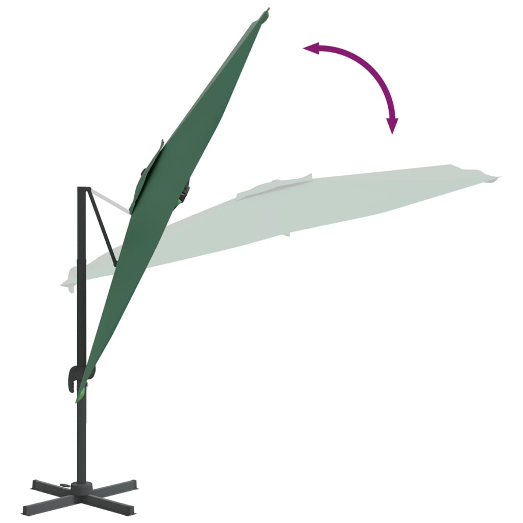 vidaXL Конзолен чадър с алуминиев прът, зелен, 300x300 см