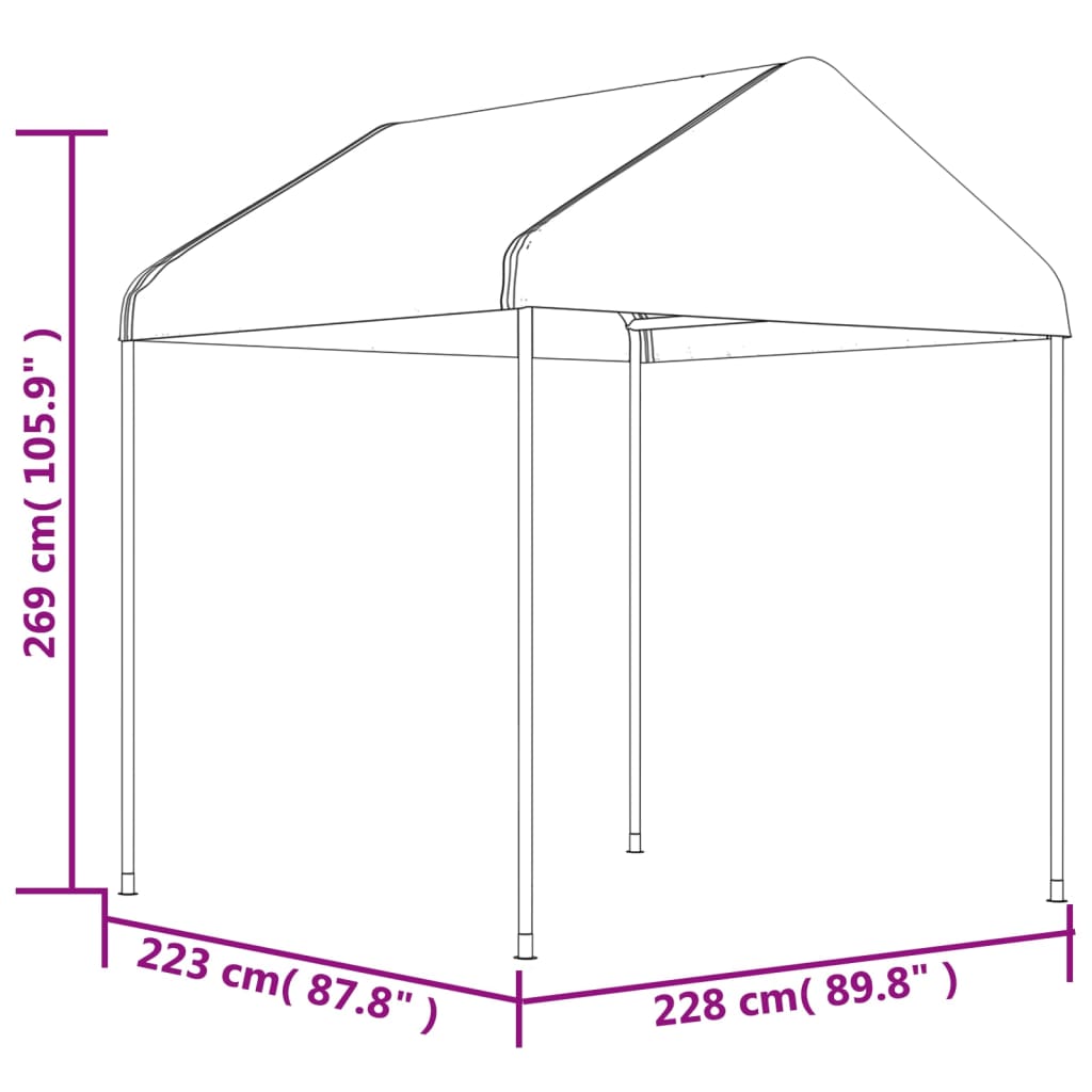 vidaXL Навес с покрив бял 2,28x2,23x2,69 м полиетилен