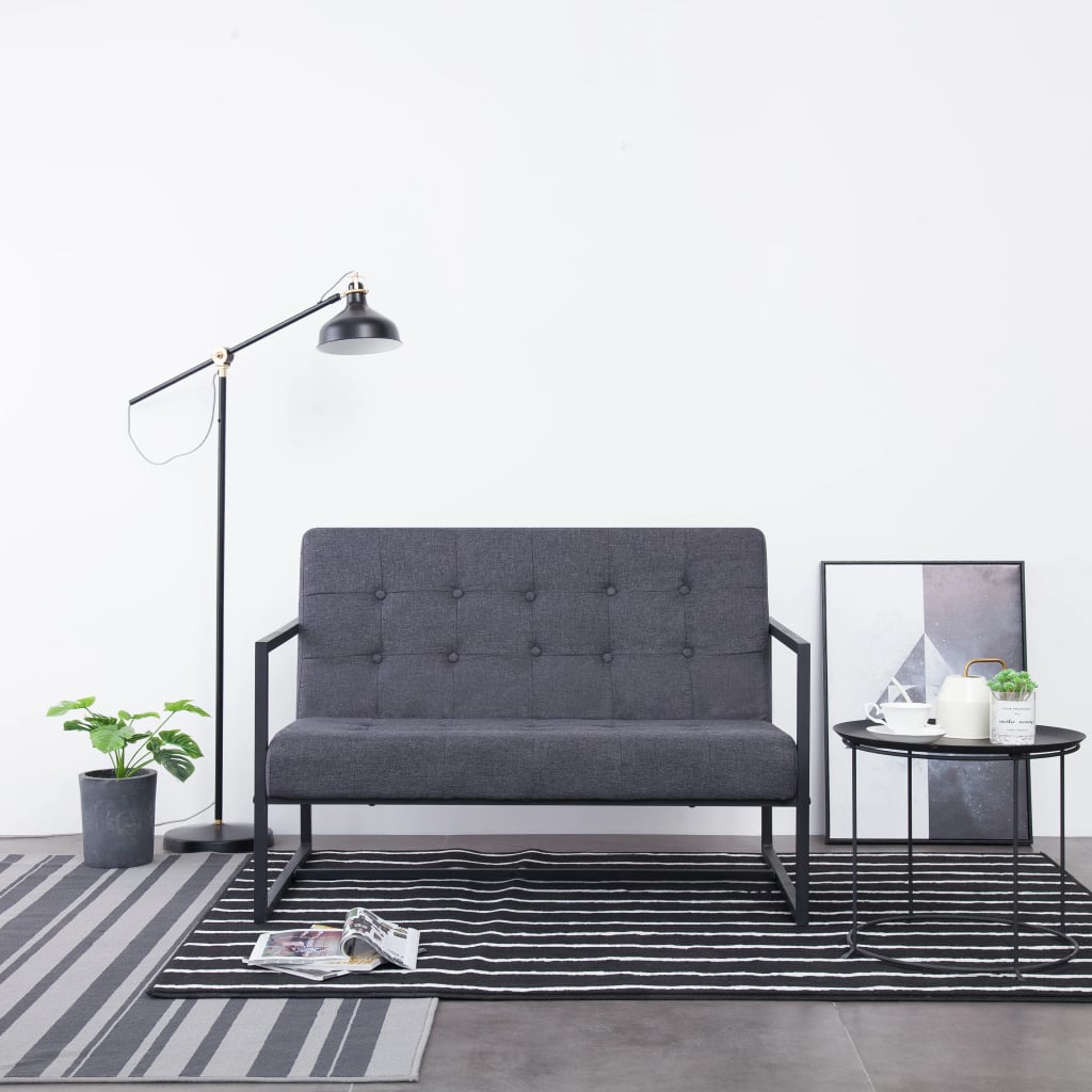 vidaXL 2-местен диван с подлакътници, тъмносив, стомана и плат