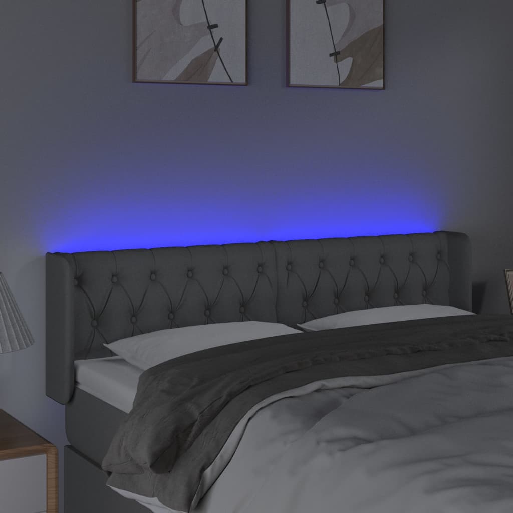 vidaXL LED горна табла за легло, светлосива, 163x16x78/88 см, плат