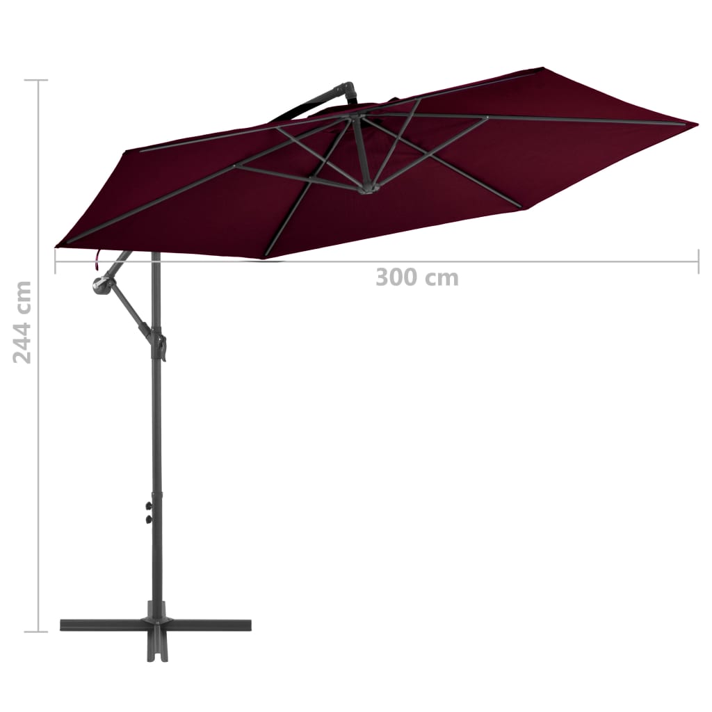 vidaXL Конзолен чадър с алуминиев прът, бордо червено, 300 см