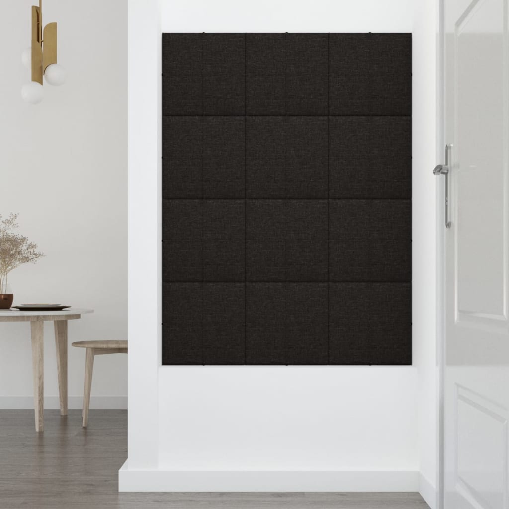 vidaXL Стенни панели, 12 бр, черни, 30x30 см, плат, 1,08 м²