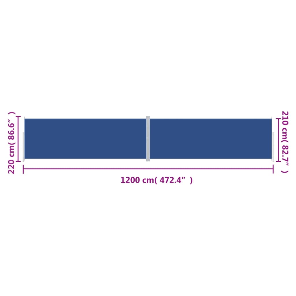 vidaXL Прибираща се странична тента, синя, 220x1200 см