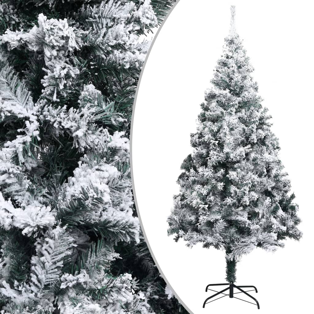 vidaXL Изкуствена елха с LED, топки и флокиран сняг, зелена, 300 см