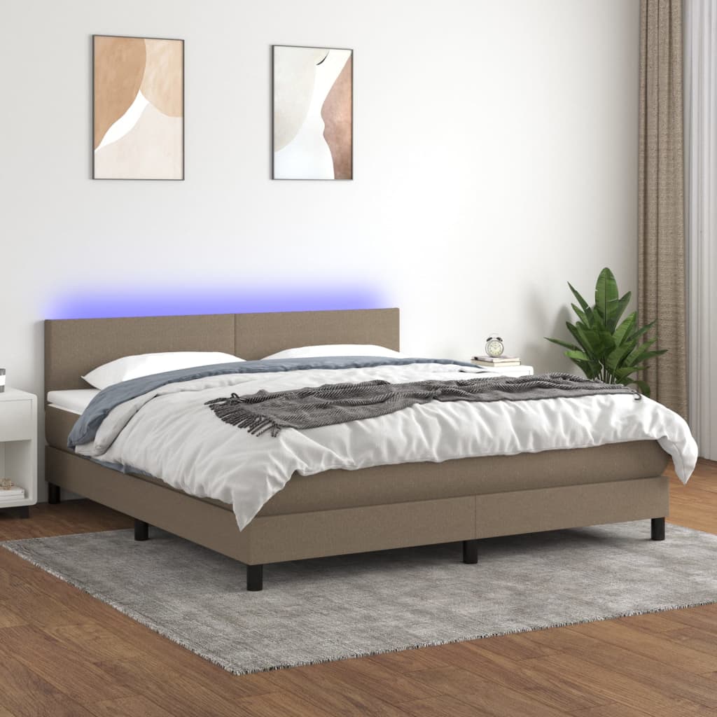 vidaXL Боксспринг легло с матрак и LED, таупе, 160x200 см, плат
