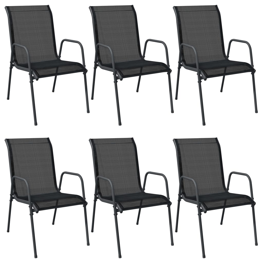 vidaXL Градински столове, 6 бр, стомана и textilene, черни