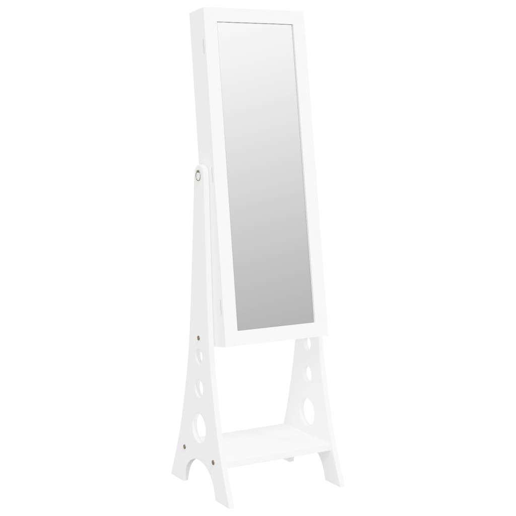 vidaXL Огледален шкаф за бижута с LED осветление, свободностоящ, бял