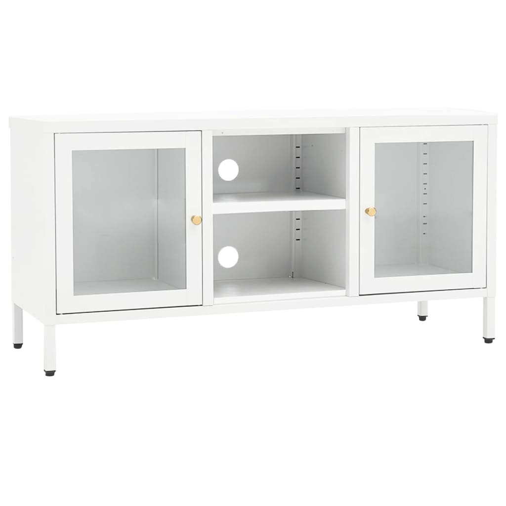 vidaXL ТВ шкаф, бял, 105x35x52 см, стомана и стъкло