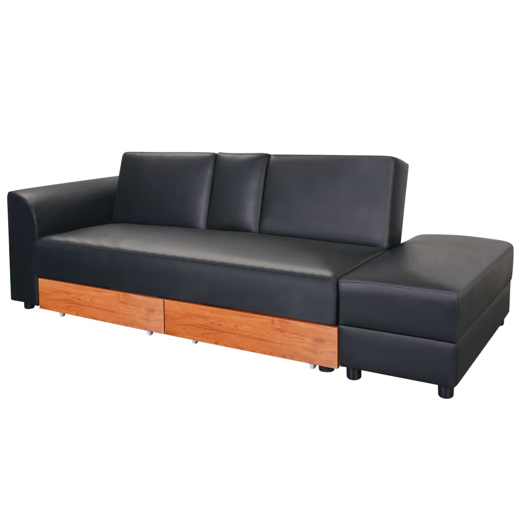 vidaXL Разтегателен диван, черен, изкуствена кожа