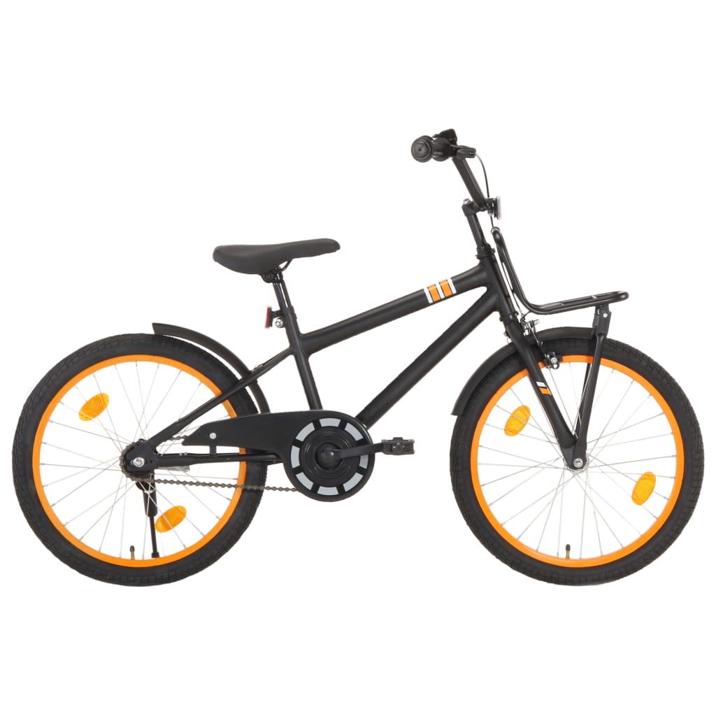 vidaXL Детски велосипед с преден багажник, 20 цола, черно и оранжево