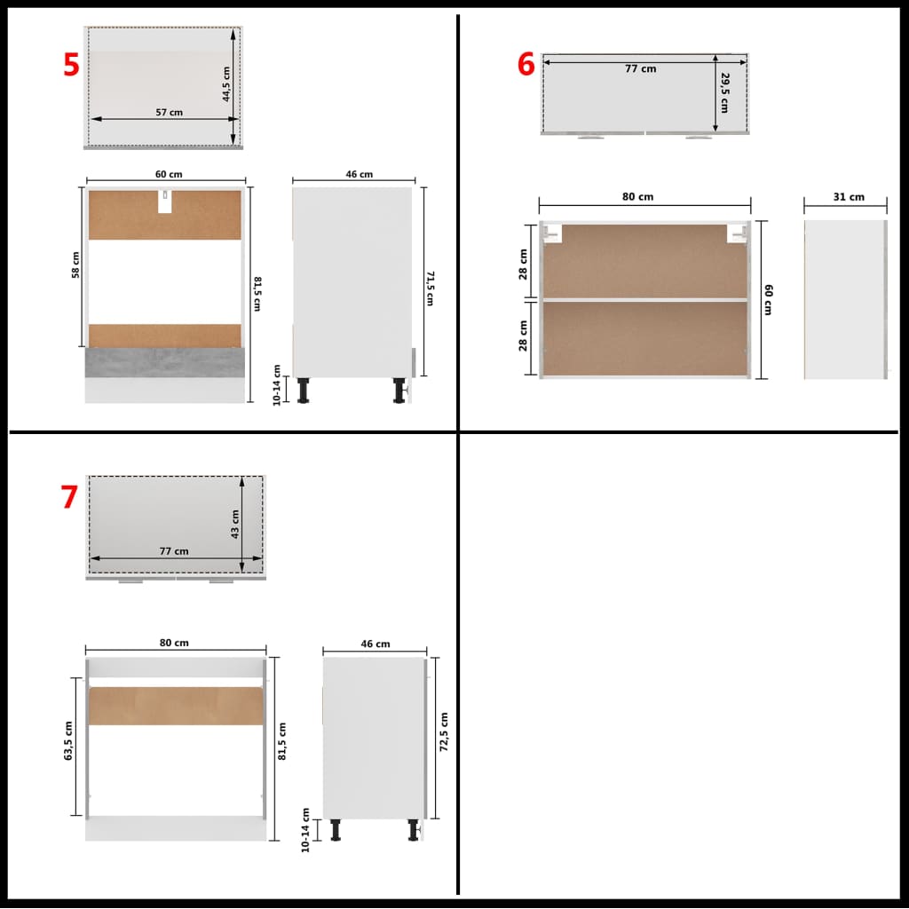 vidaXL Комплект кухненски шкафове от 7 части, бетонно сив, ПДЧ