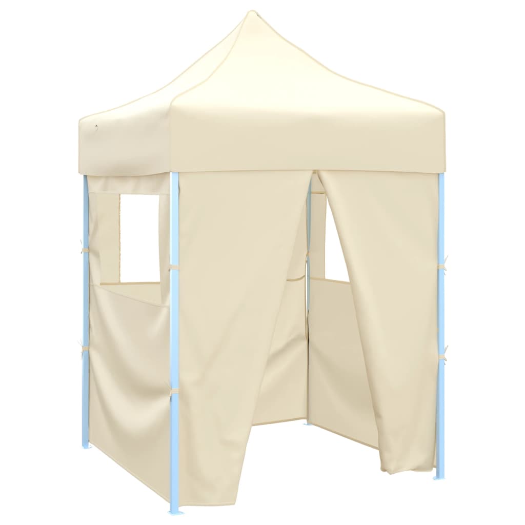 vidaXL Сгъваема парти шатра с 4 странични стени 2x2 м стомана кремава